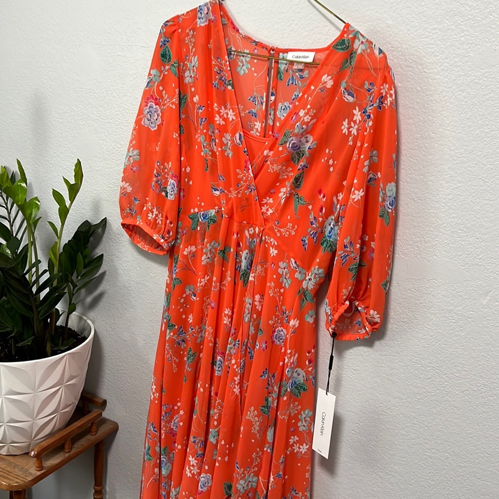 Calvin Klein orange floral dress,maxi